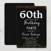 Zwarte en gouden verjaardagsuitnodiging, bewerkbaa kaart (Voorkant / Achterkant)