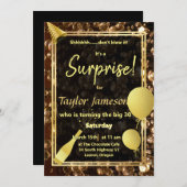 Zwarte en gouden verrassing met ballonnen QR rsvp Kaart (Voorkant / Achterkant)