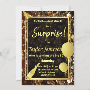 Zwarte en gouden verrassing met ballonnen QR RSVP Kaart