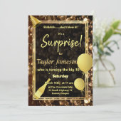 Zwarte en gouden verrassing Uitnodiging QR rsvp (Staand voorkant)