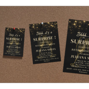 Zwarte en gouden verrassings-pensioenfeest flyer