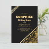 Zwarte en gouden verrassingsdiner voor verjaardag kaart (Staand voorkant)