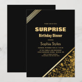 Zwarte en gouden verrassingsdiner voor verjaardag kaart (Voorkant / Achterkant)