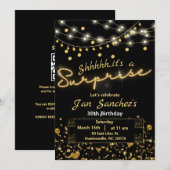 Zwarte en gouden verrassingsuitnodiging met QR-cod Kaart (Voorkant / Achterkant)