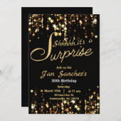 Zwarte en gouden verrassingsuitnodiging met QR rsv Kaart (Voorkant / Achterkant)