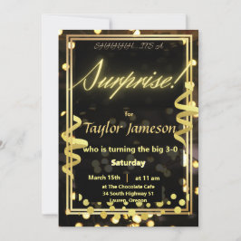 Zwarte en gouden verrassingsuitnodiging QR RSVP Kaart
