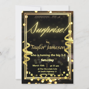 Zwarte en gouden verrassingsuitnodiging QR RSVP Kaart