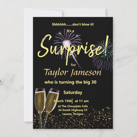 Zwarte en gouden verrassingswijnglas  kaart (Voorkant)