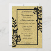 Zwarte en gouden vlinder Quinceanera Kaart (Voorkant)