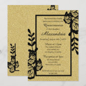 Zwarte en gouden vlinder Quinceanera Kaart (Voorkant / Achterkant)