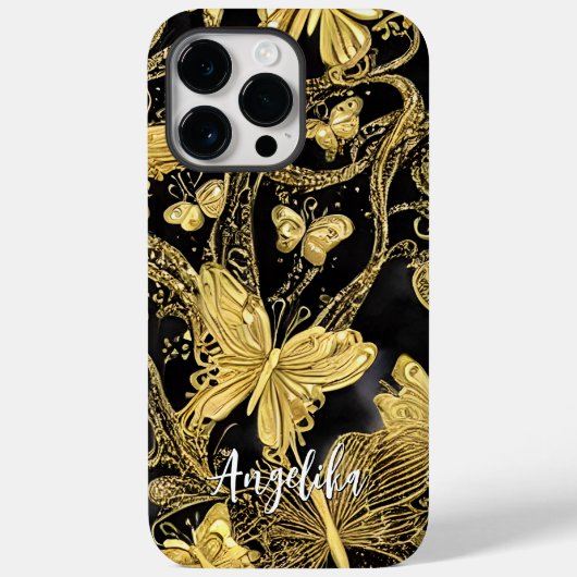 Zwarte en Gouden Vlinders Persoonlijke Naam Case-Mate iPhone Case (Achterkant)