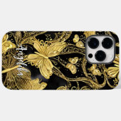 Zwarte en Gouden Vlinders Persoonlijke Naam Case-Mate iPhone Case (Achterkant (horizontaal))