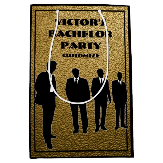 Zwarte en gouden vrijgezellenfeest medium cadeauzakje (Voorkant)