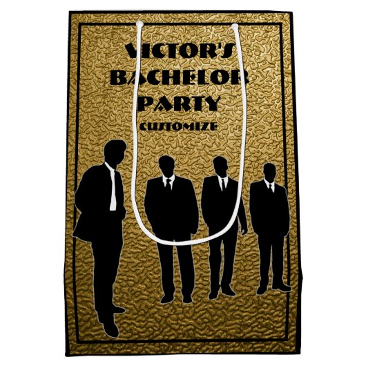 Zwarte en gouden vrijgezellenfeest medium cadeauzakje (Achterkant)