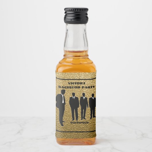 Zwarte en gouden vrijgezellenfeest met stijl likeurfles etiket (Voorkant)