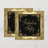 Zwarte en gouden vrouwen 50ste verjaardagsfeest kaart (Voorkant / Achterkant)