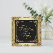 Zwarte en gouden vrouwen 50ste verjaardagsfeest kaart (Staand voorkant)