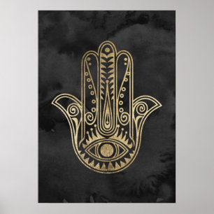 Zwarte en gouden waterverf hamsa hand van Fatima Poster