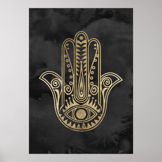 Zwarte en gouden waterverf hamsa hand van Fatima Poster (Voorkant)