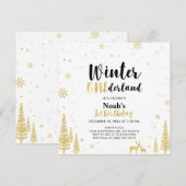 Zwarte en gouden winter Onederland 1e verjaardag Kaart (Voorkant / Achterkant)