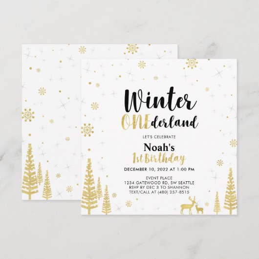 Zwarte en gouden winter Onederland 1e verjaardag Kaart (Voorkant / Achterkant)