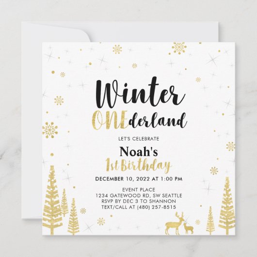 Zwarte en gouden winter Onederland 1e verjaardag Kaart (Voorkant)