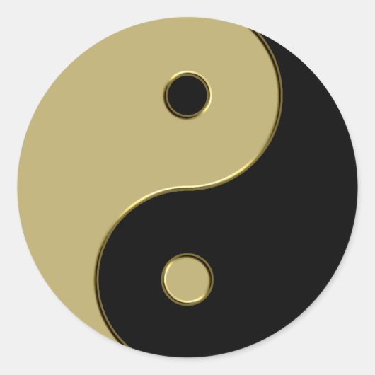 zwarte en gouden yin yang ronde sticker (Voorkant)