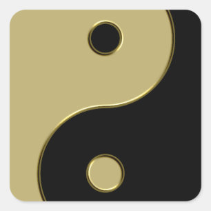 zwarte en gouden yin yang vierkante sticker