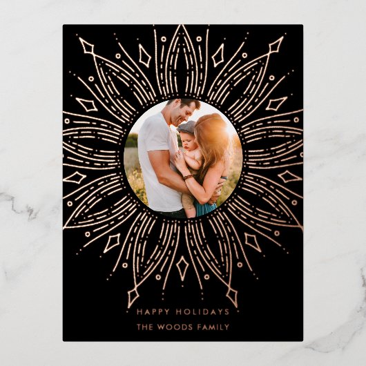 Zwarte en gouden zonsonderste lijst deco Kerstmis Folie Feestdagen Briefkaart (Voorkant)