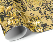 Zwarte en gouden zwarte bladkettingen van Acanthus Cadeaupapier (Rol Hoek)