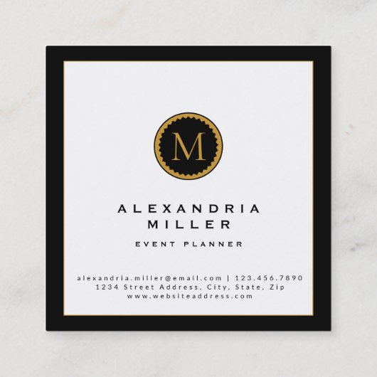 Zwarte en goudflesjes | Monogram Medallion Vierkante Visitekaartje (Achterkant)