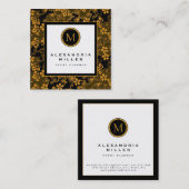 Zwarte en goudflesjes | Monogram Medallion Vierkante Visitekaartje (Voorkant / Achterkant)