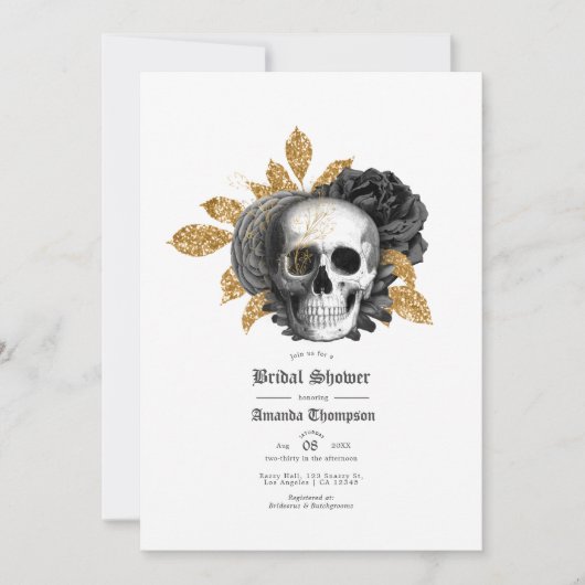 Zwarte en goudflesvormige schedel Gothic Vrijgezel Kaart (Voorkant)