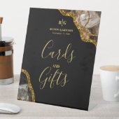 Zwarte en goudgeode bruidskaarten en cadeaus reclamebord met voetstuk (Insitu)