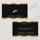 Zwarte en goudglamoureuze moderne monogram Sjabloo Visitekaartje (Voorkant / Achterkant)