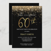 Zwarte en goudglitter 60ste verrassingsdag Invi Kaart (Voorkant / Achterkant)