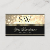 Zwarte en goudglitter Sparkle Stars met monogram Visitekaartje (Voorkant)