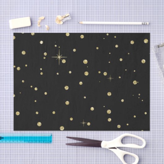 Zwarte en goudhoudende Confetti Stippen Tissuepapier (Craft)