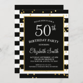 Zwarte en goudhoudende uitnodiging tot Confetti (Voorkant / Achterkant)