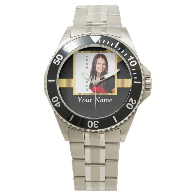 Zwarte en goudinstagram-sjabloon horloge (Voorkant)