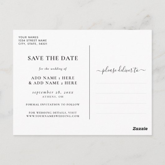 Zwarte en goudkalligrafie Foto Opslaan Datum Briefkaart (Achterkant)