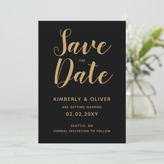 Zwarte en goudkalligrafie Weddenschap Opslaan Datu Kaart (Staand voorkant)