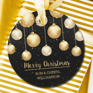 Zwarte en goudkerstsieraden bedankjes labels
