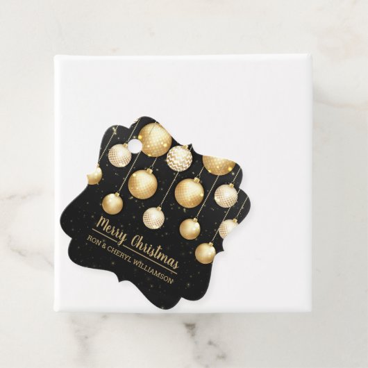Zwarte en goudkerstsieraden bedankjes labels (In situ)