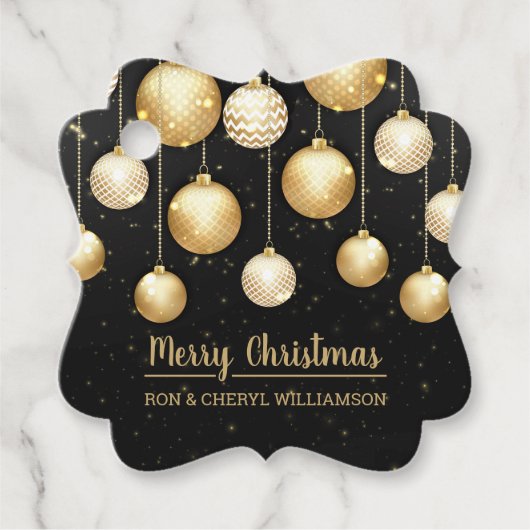 Zwarte en goudkerstsieraden bedankjes labels (Voorkant)