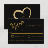Zwarte en goudkleurige gedenkkunst Deco RSVP Kaartje (Voorkant / Achterkant)