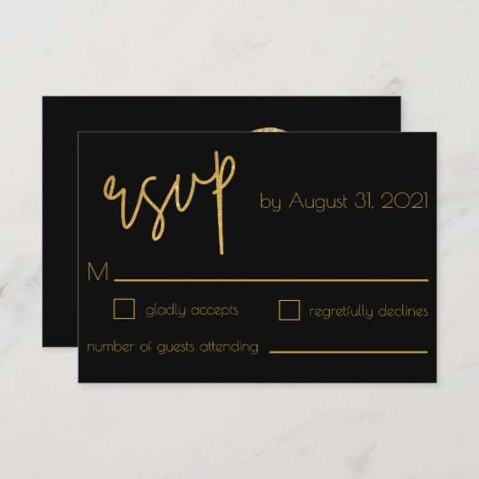 Zwarte en goudkleurige gedenkkunst Deco RSVP Kaartje (Voorkant / Achterkant)
