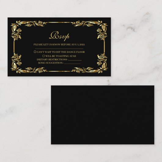 zwarte en goudkoninklijke RSVP-kaart Informatiekaartje (Voorkant / Achterkant)