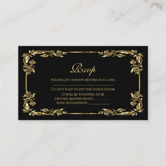 zwarte en goudkoninklijke RSVP-kaart Informatiekaartje (Voorkant)