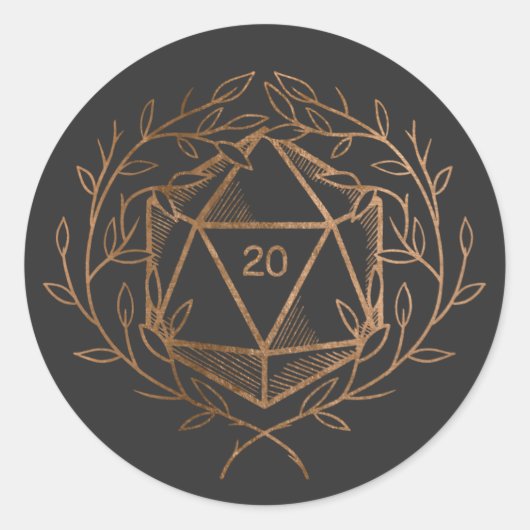 Zwarte en goudlazen D20-ijs Ronde Sticker (Voorkant)